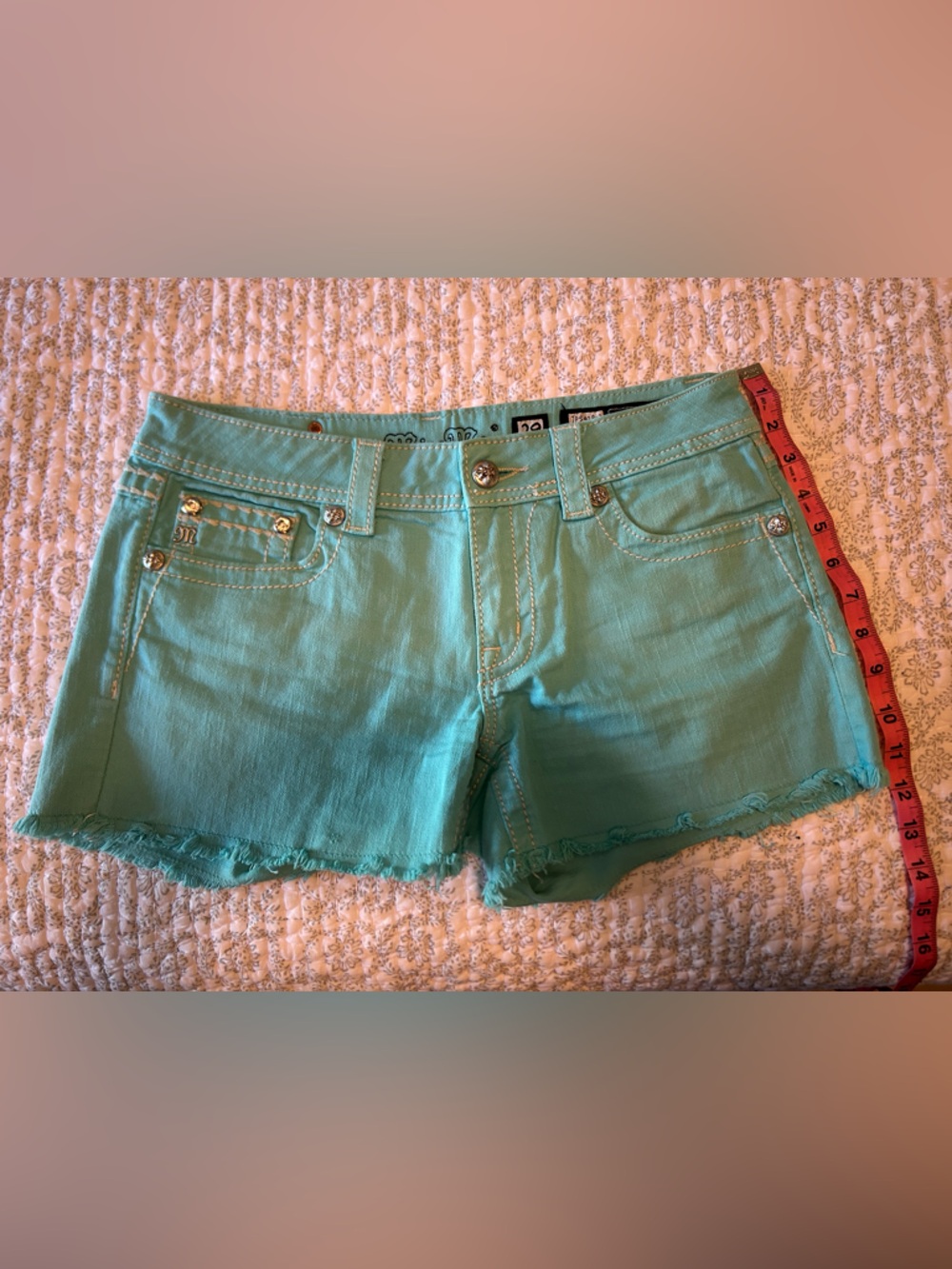 Miss Me Aqua Embellished Denim Shorts - Picture 4 of 7